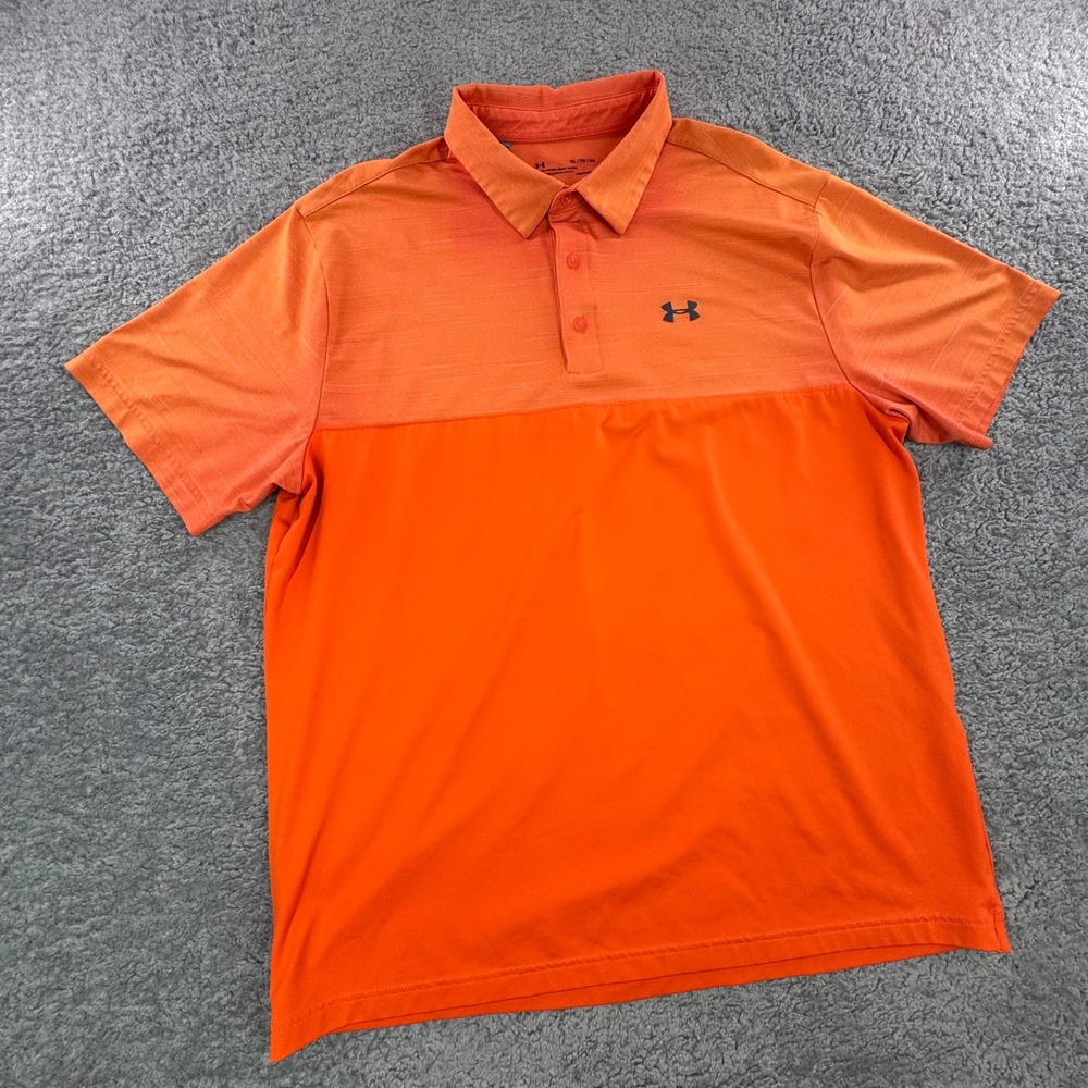 Under Armour Mens XL Orange HeatGear Colorblock Short Sleeve Golf Polo Shirt